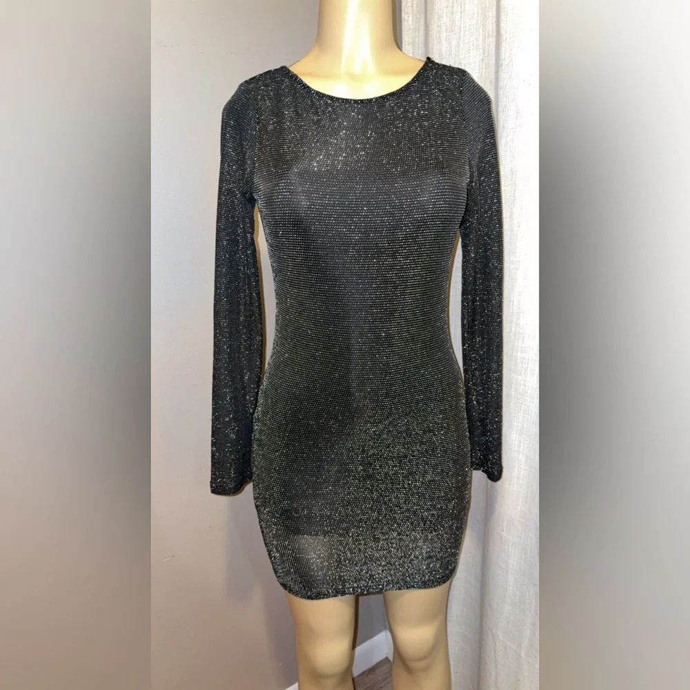 Sparkling Black Long Sleeve Dress - Picture 4 of 5